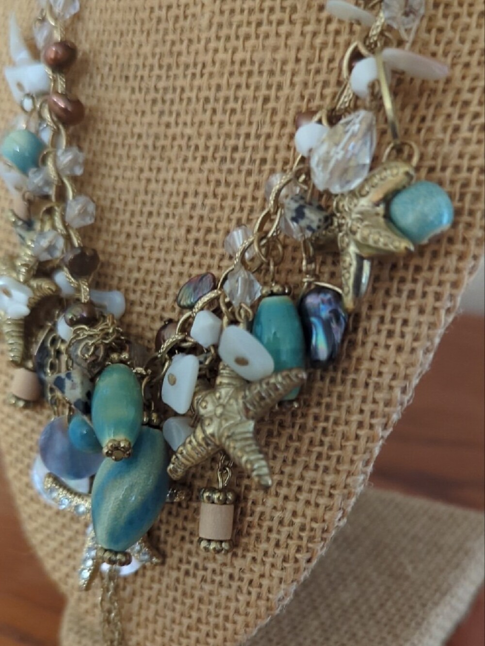 Coastal Mix Turquoise & Gold Starfish Statement Necklace - Picture 3 of 6